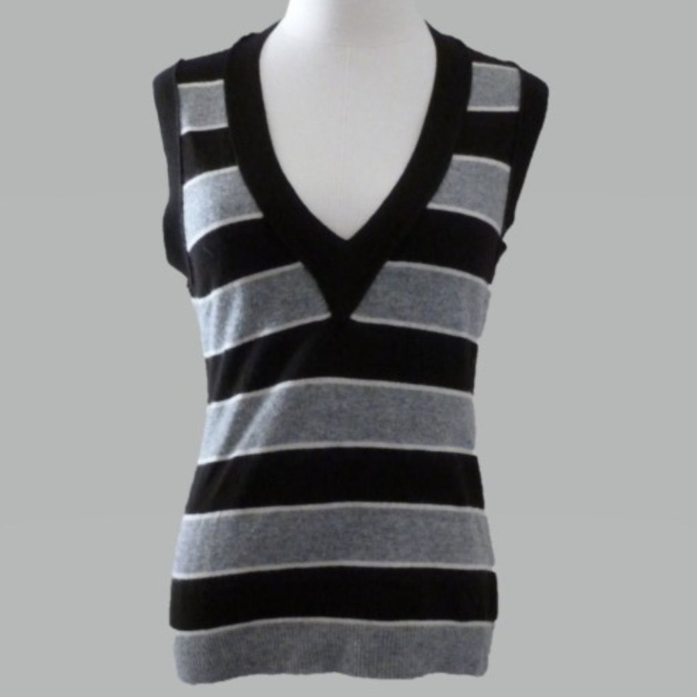 J Crew S Gray, Black and White Striped Vest